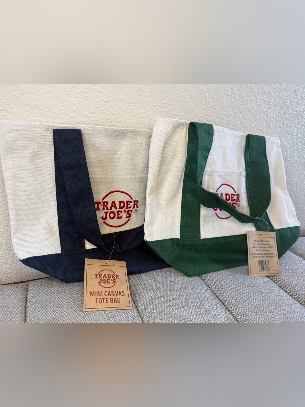 Trader Joe's Mini Canvas Tote Bag Set - Blue and Green (2) - Picture 12 of 12
